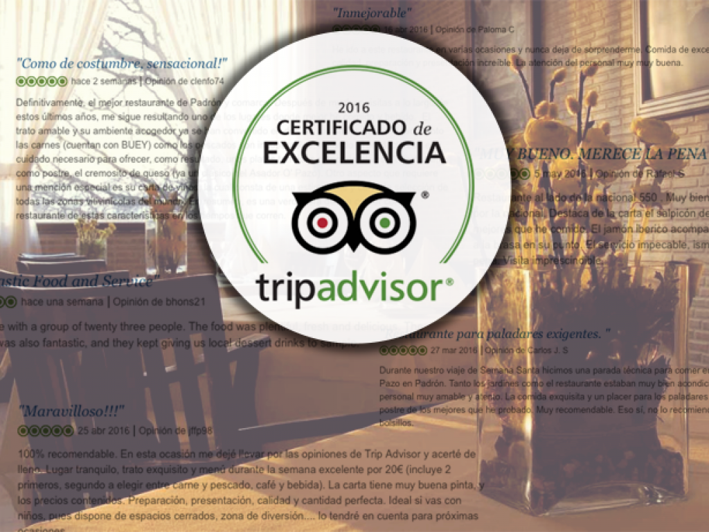 Certificado de Excelencia para el Asador O´Pazo, gracias a todos vosotros