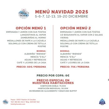 Celebra o Nadal 2025 coas nosas ceas e comidas de grupo no Hotel Scala!